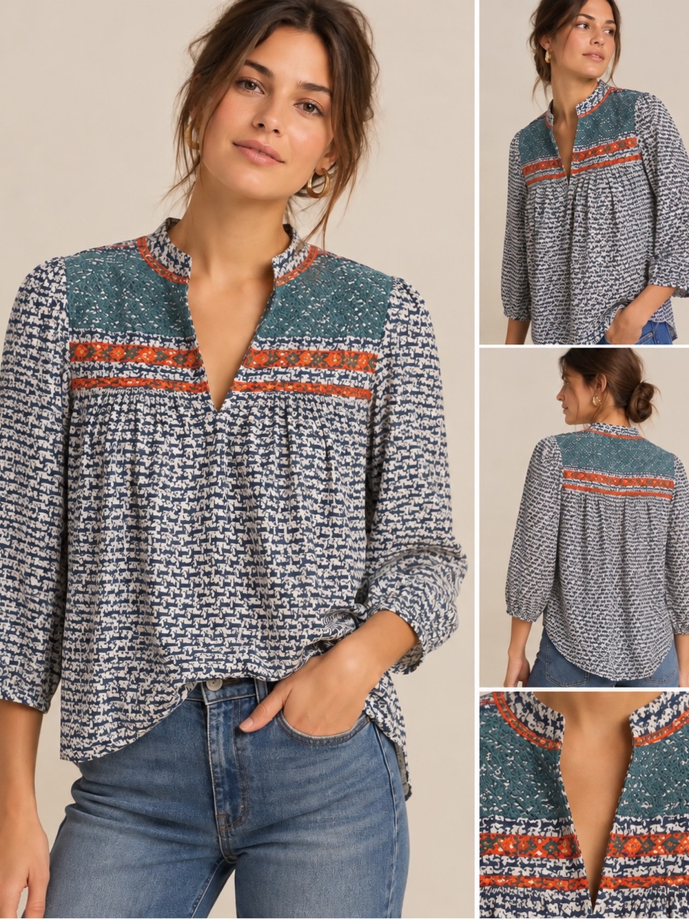 Maeve Anthropologie Horse Print Embroidered Blouse XS Boho Equestrian